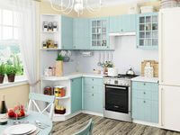 Небольшая угловая кухня в голубом и белом цвете Брянск